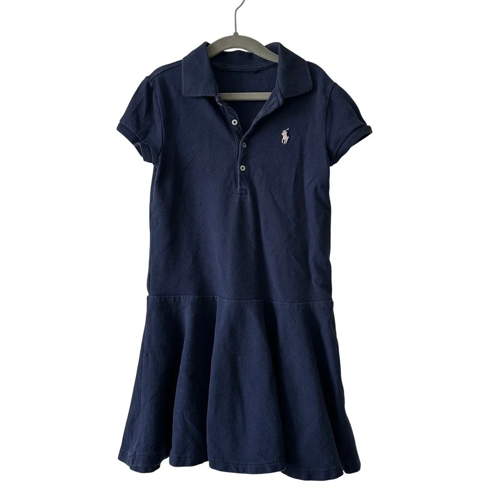 Ralph Lauren Kids Navy Blue Polo Dress Embroidered Pony Logo Short Sleeve Size 8